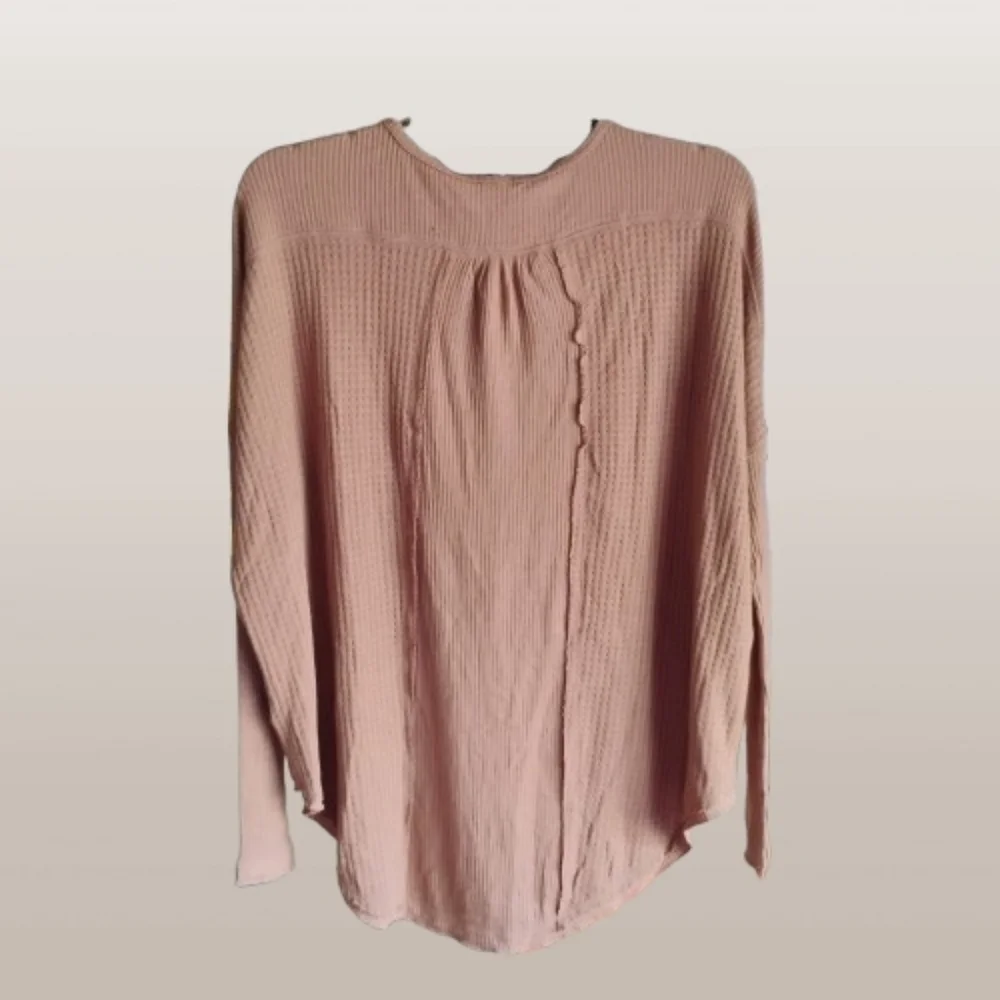 Free People Leo Henley Thermal Top – XS (Oversized Fit) – Chocolate Malt